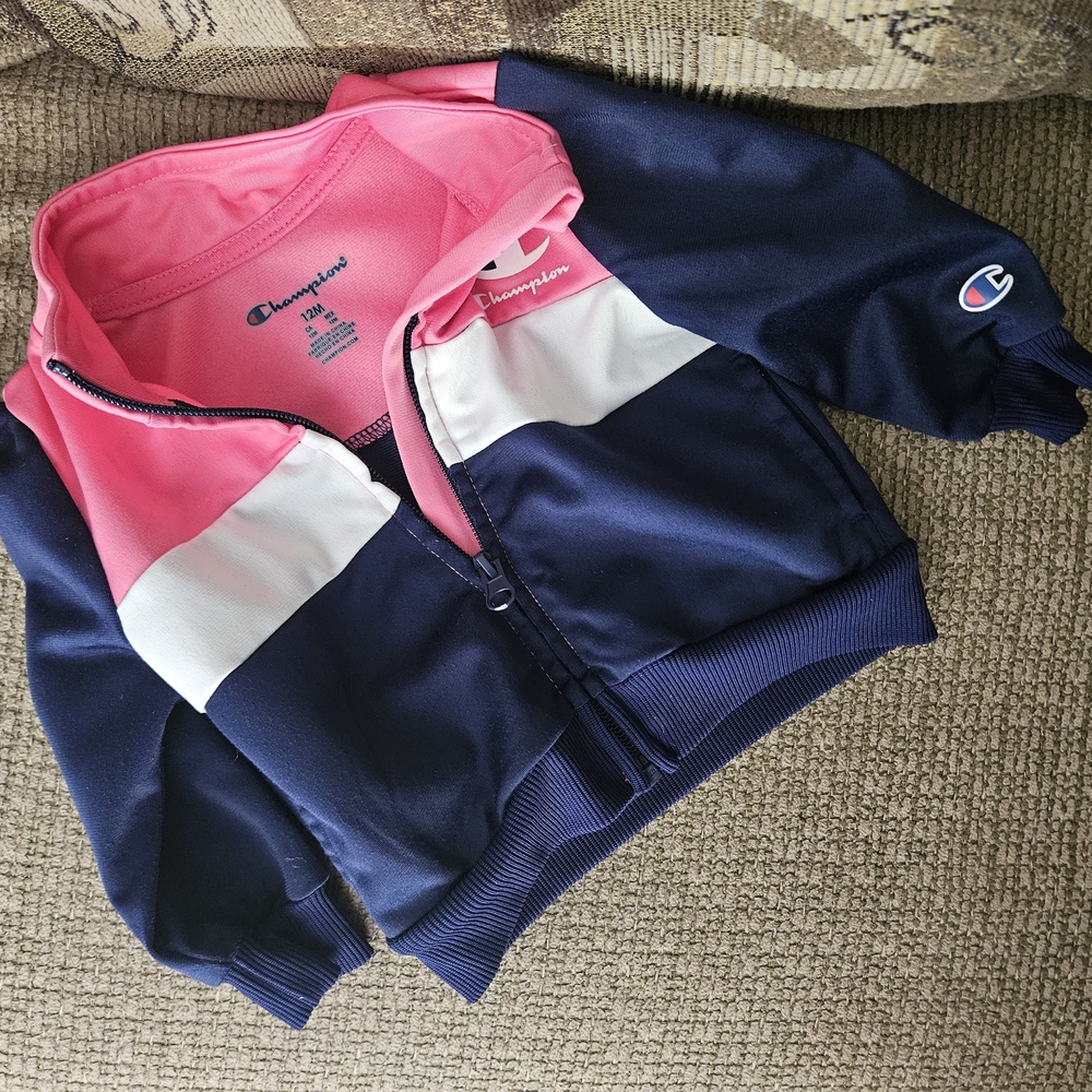 Champion Kids' Pink, White, and Navy Hoodie